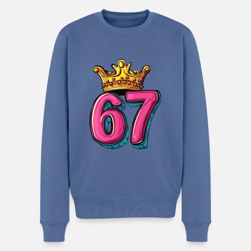 67 Zahl Krone - Männer Premium Bio Pullover - Taubenblau