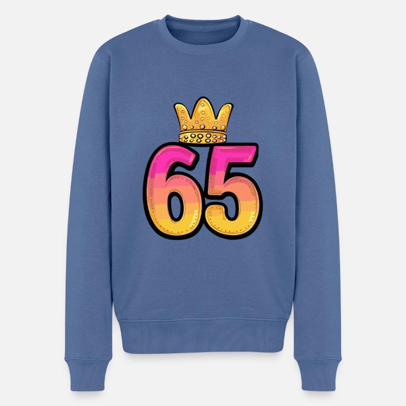65 Zahl Krone - Männer Premium Bio Pullover - Taubenblau