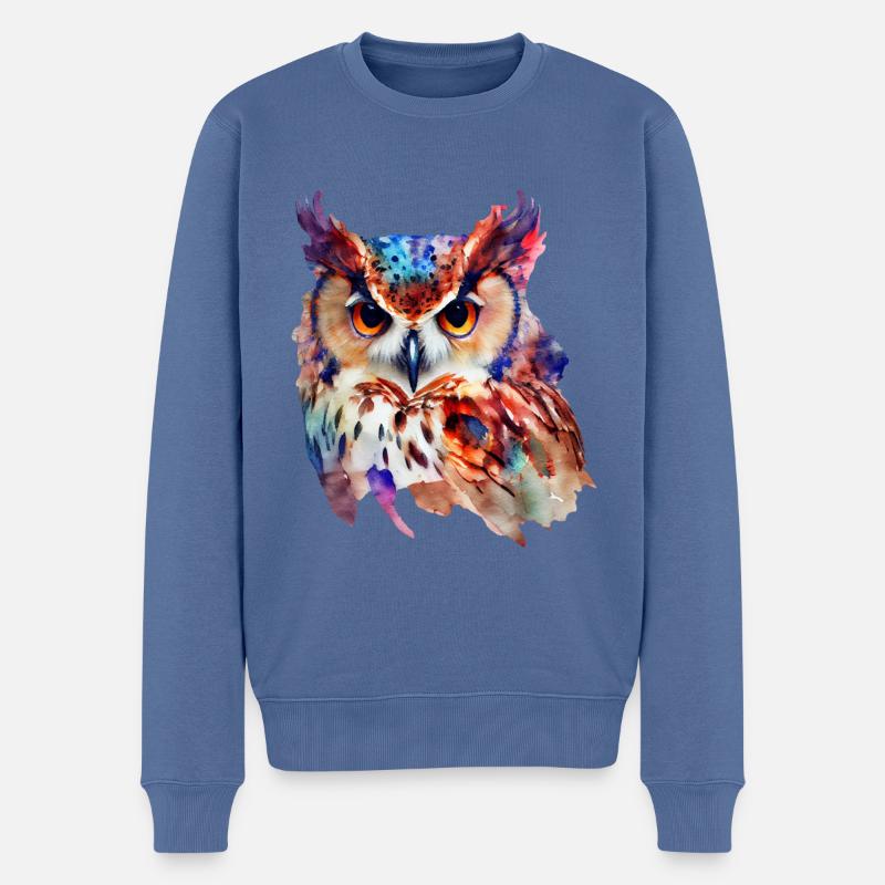 Eule Buntes Aquarell - Männer Premium Bio Pullover - Taubenblau