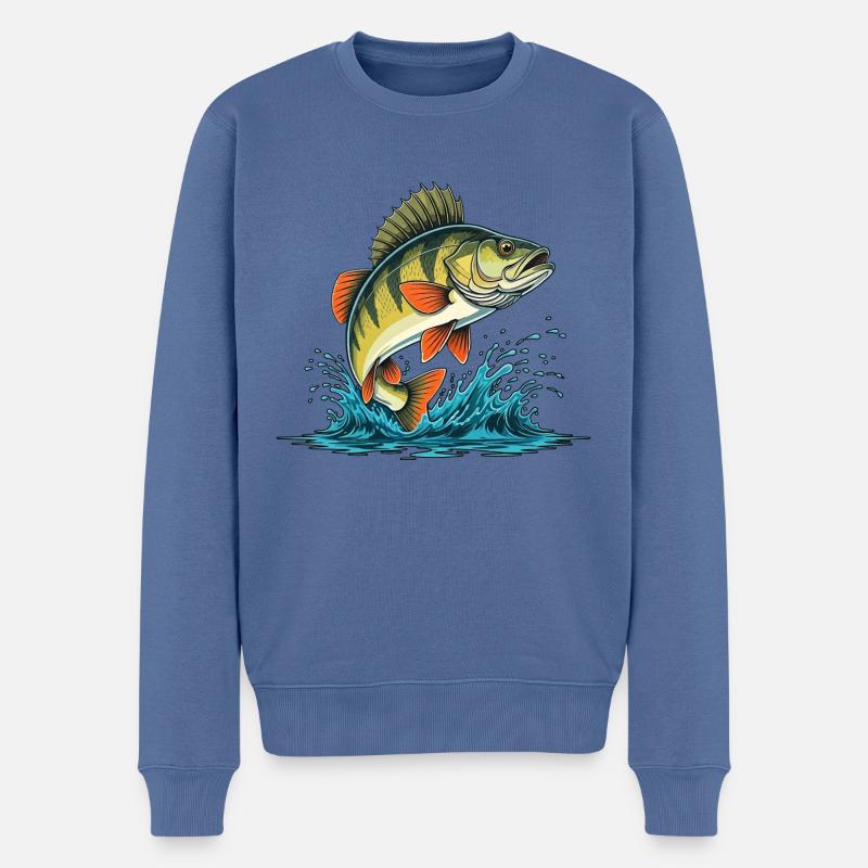 Barsch Angeln Raubfisch Fischen - Männer Premium Bio Pullover - Taubenblau