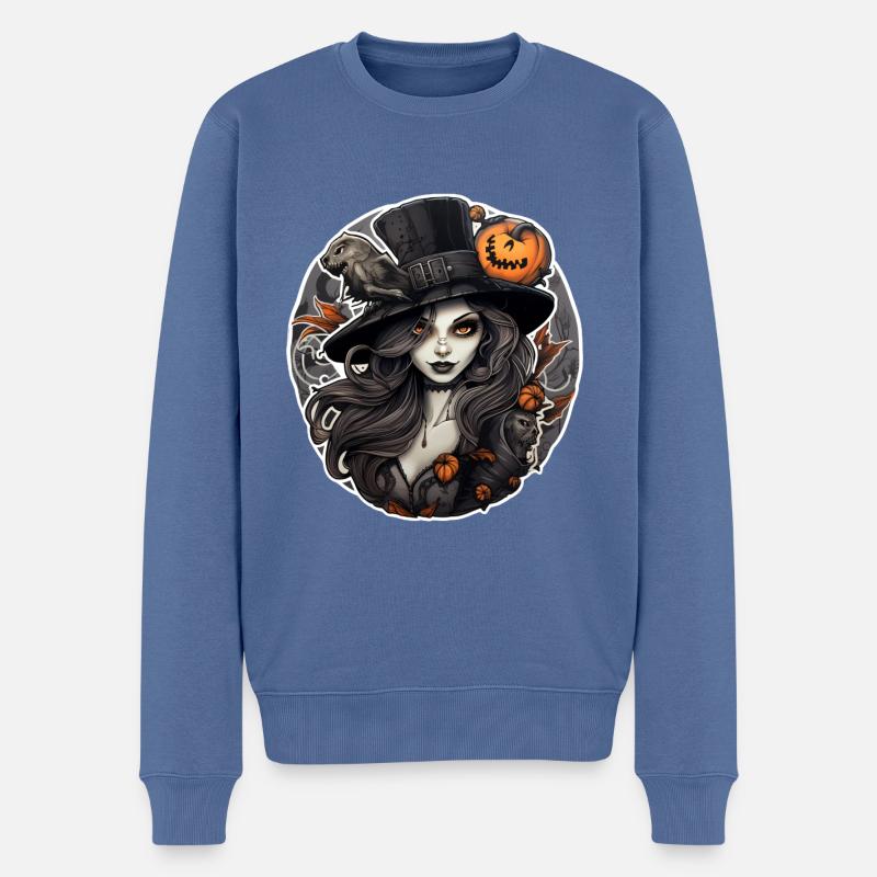 HalloweenHexe - Männer Premium Bio Pullover - Taubenblau