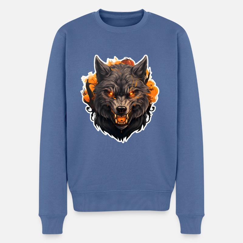 Wolf Herbst Halloween 3 - Männer Premium Bio Pullover - Taubenblau