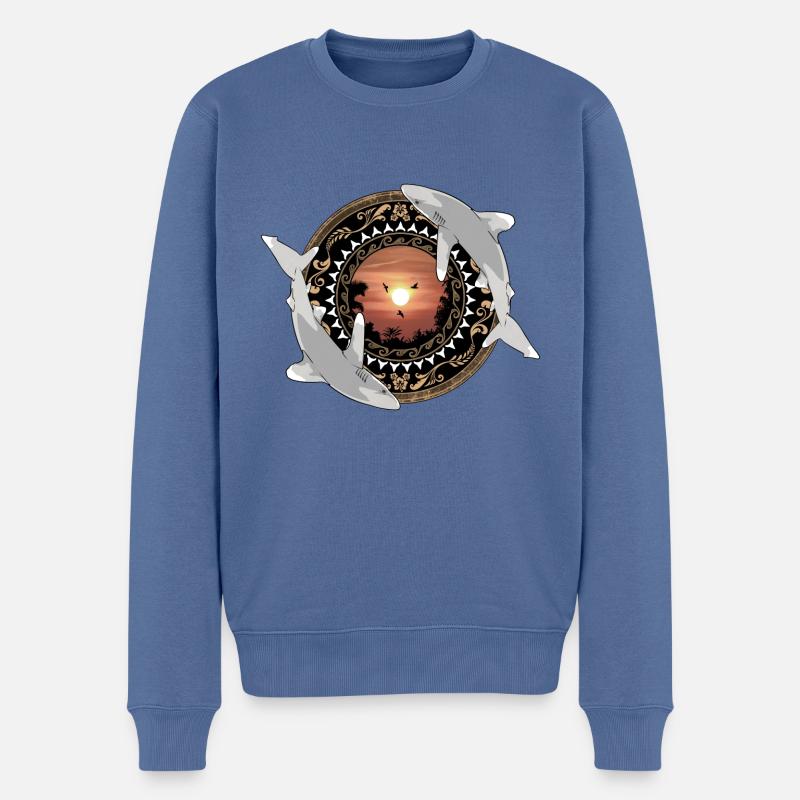 Weißspitzenhochseehaie Hawaiianisch Polynesisch - Männer Premium Bio Pullover - Taubenblau