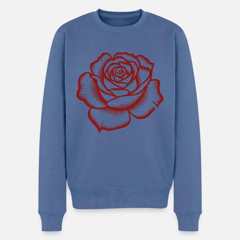 Rose - Logo botanique cool - Pull Premium bio Homme - bleu pigeon