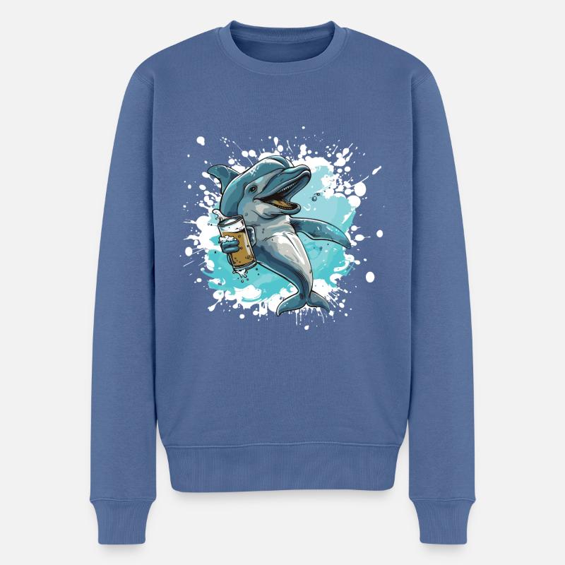 Delfin Bier Lustig - Männer Premium Bio Pullover - Taubenblau