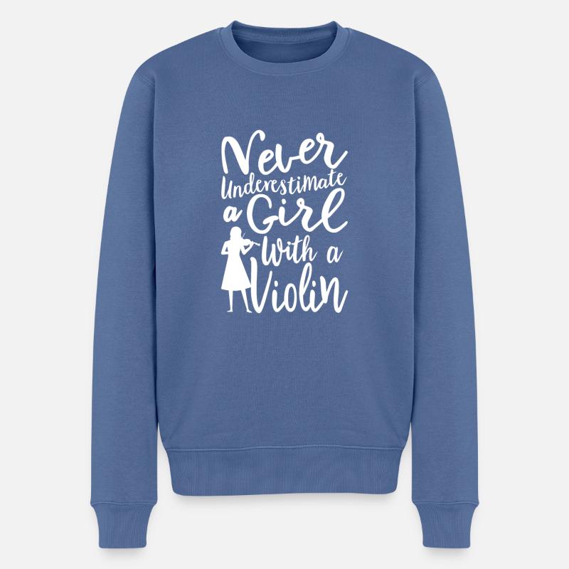 Unterschätze niemals ein Mädchen mit einer Geigencoolness - Männer Premium Bio Pullover - Taubenblau