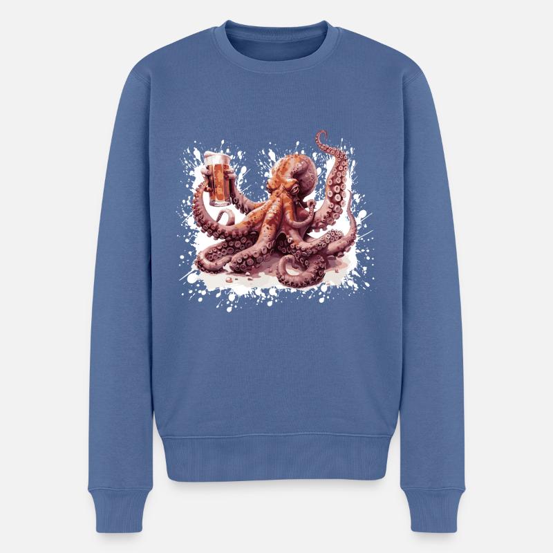 Octopus Bière Drôle - Pull Premium bio Homme - bleu pigeon