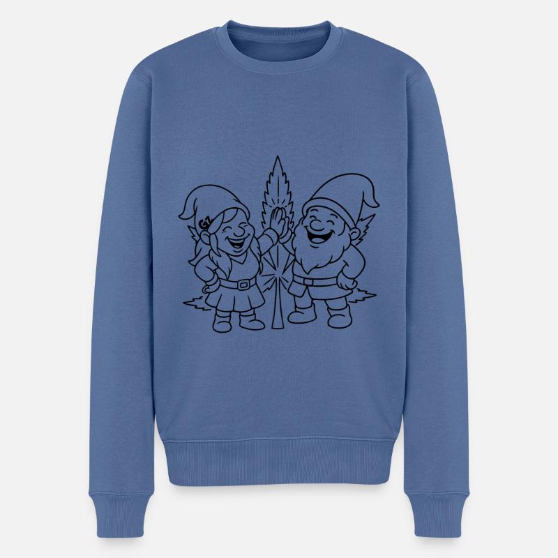 Zwergenfreunde mit Cannabisblatt - Männer Premium Bio Pullover - Taubenblau