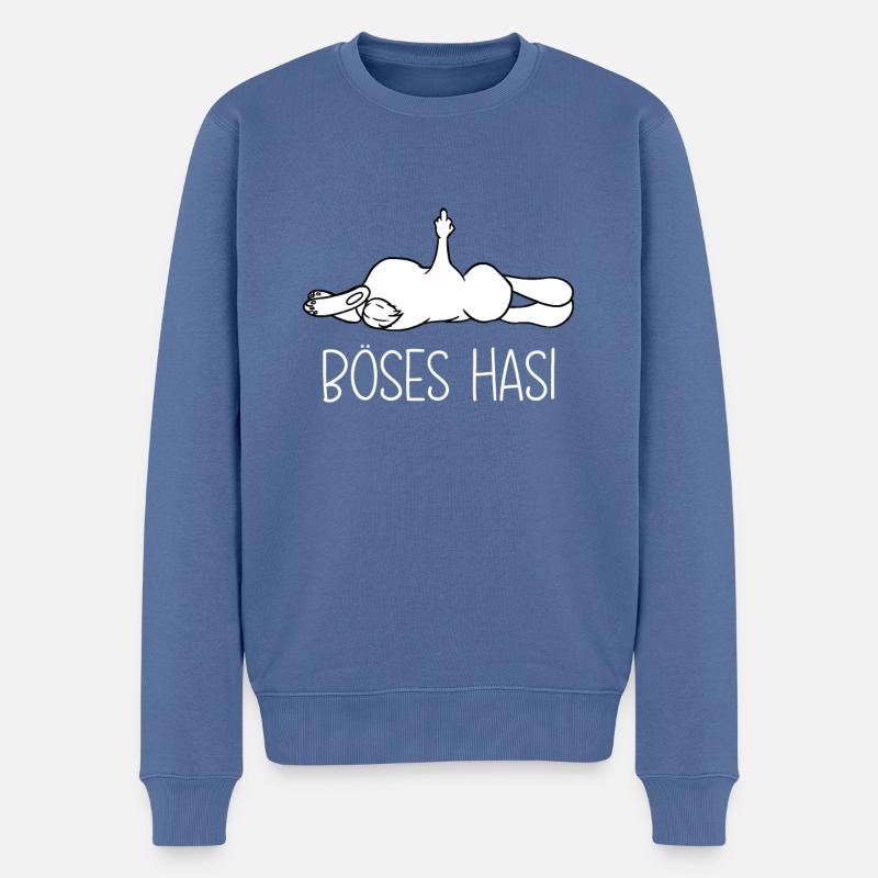 Böses Hasi Hase mit Mittelfinger - Männer Premium Bio Pullover - Taubenblau
