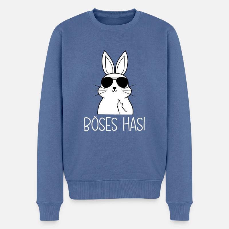 Böses Hasi Hase mit Mittelfinger - Männer Premium Bio Pullover - Taubenblau