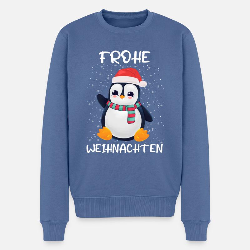 Pinguin Frohe Weihnachten - Männer Premium Bio Pullover - Taubenblau