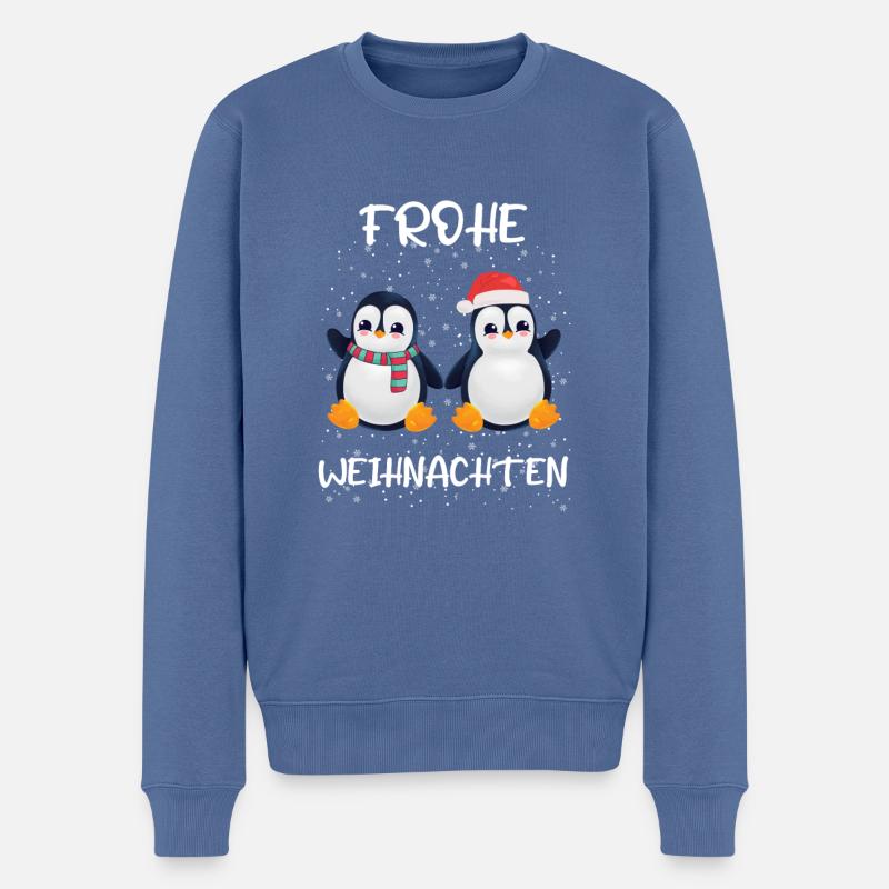 Pinguin Frohe Weihnachten - Männer Premium Bio Pullover - Taubenblau