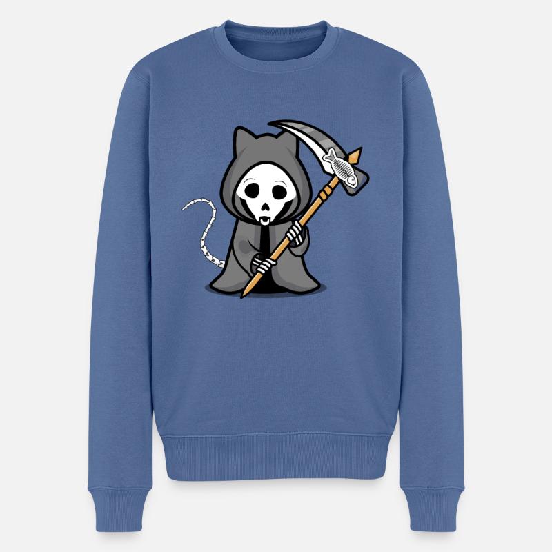 Chat Halloween Grim Repear - Pull Premium bio Homme - bleu pigeon