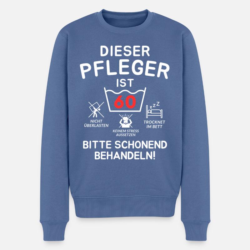 Dieser Pfleger ist 60. Schonend behandeln - Männer Premium Bio Pullover - Taubenblau
