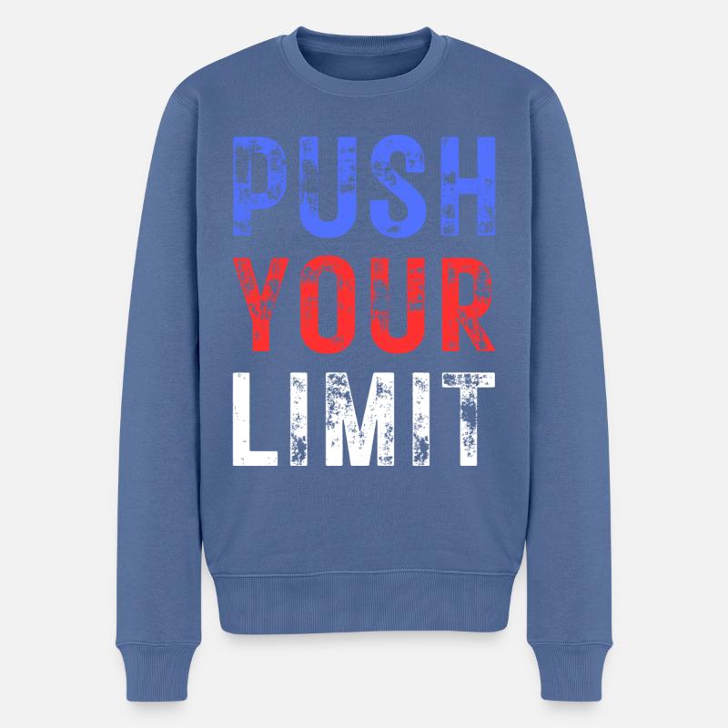 PUSH YOUR LIMIT – Farbe Blau, Rot, Weiß - Männer Premium Bio Pullover - Taubenblau