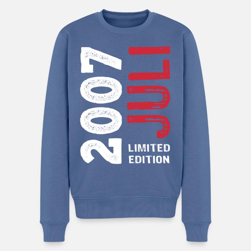 Limited Edition Juli 2007 - Geburtstag - Geschenk - Männer Premium Bio Pullover - Taubenblau