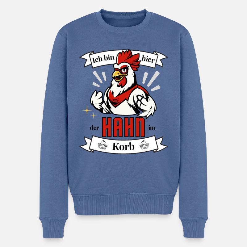 Hahn im Korb - Hühnerstall Huhn - Männer Premium Bio Pullover - Taubenblau