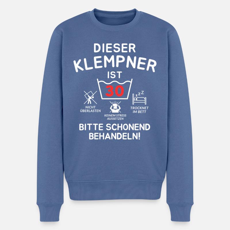 Dieser Klempner ist 30. Schonend behandeln - Männer Premium Bio Pullover - Taubenblau