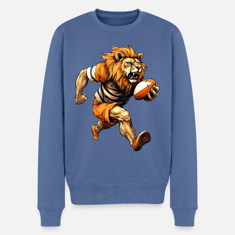 Löwe Rugbyspieler - Männer Premium Bio Pullover - Taubenblau