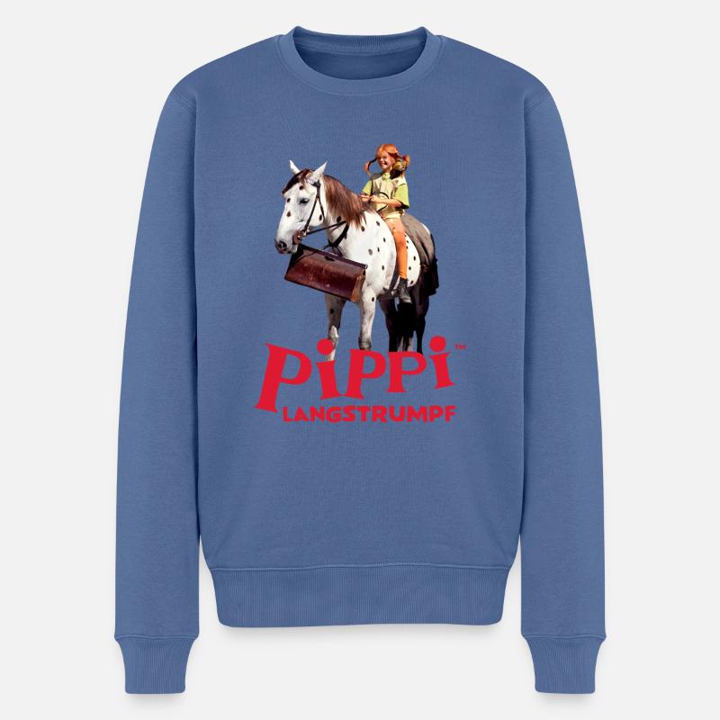 Pippi Langstrumpf Pippi Reitet Auf Kleiner Onkel - Männer Premium Bio Pullover - Taubenblau