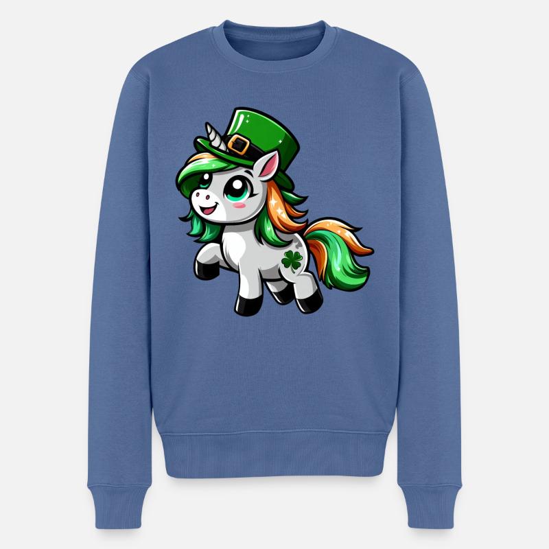 St. Patrick's Einhorn Cartoon - Männer Premium Bio Pullover - Taubenblau