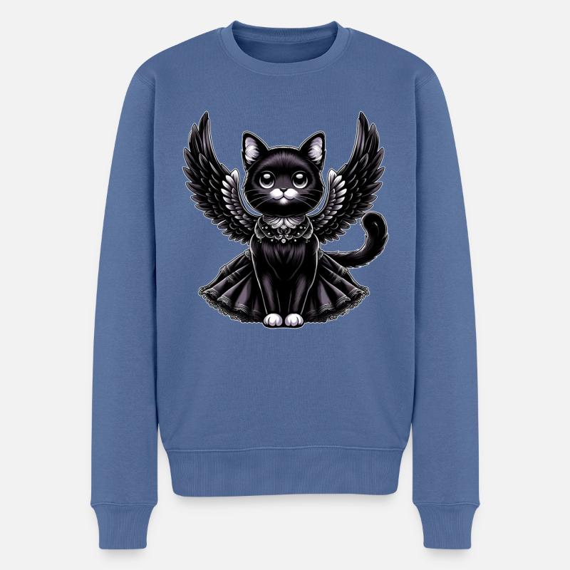 Schwarze Katze Gothic Engel Flügel Barock - Männer Premium Bio Pullover - Taubenblau