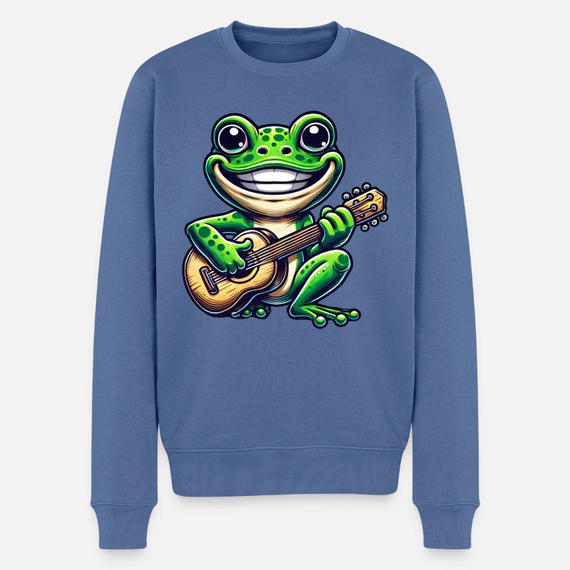Grenouille mignonne avec guitare - Pull Premium bio Homme - bleu pigeon