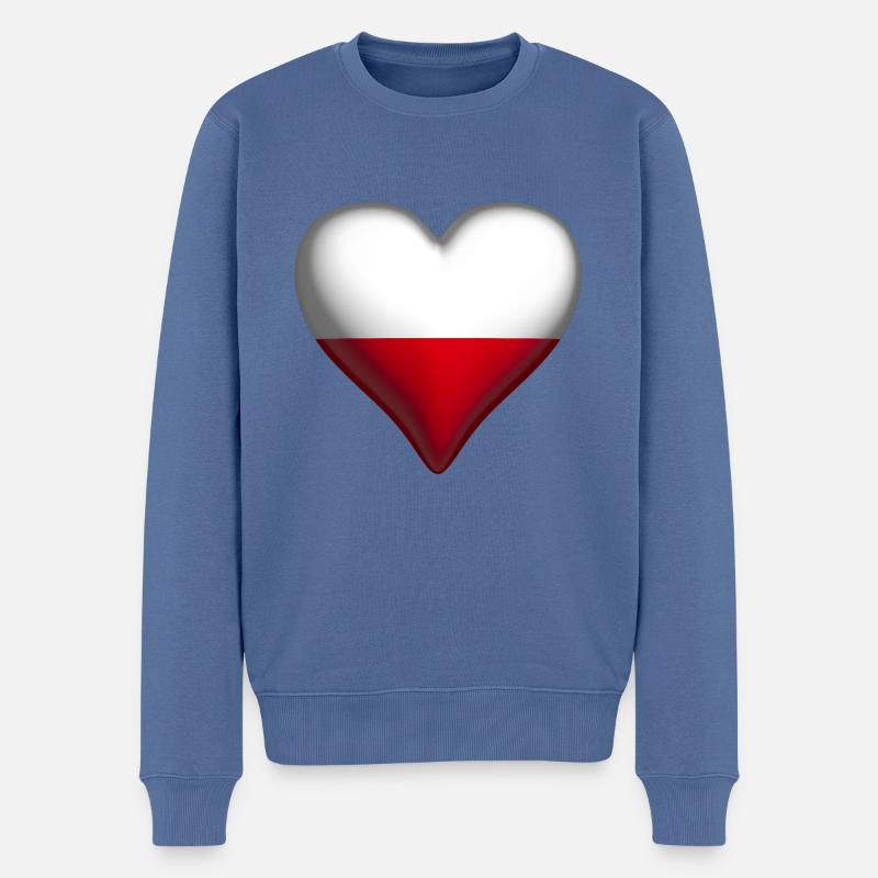 Pologne cœur brillant blanc rouge - Pull Premium bio Homme - bleu pigeon