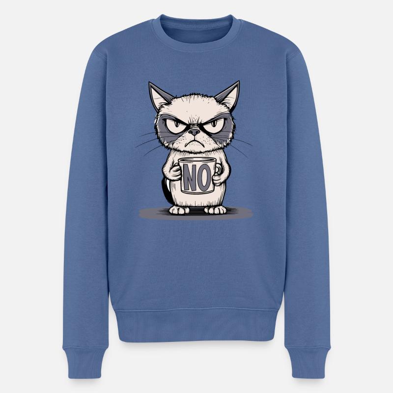 Genervte Katze mit No Tasse - Morgenmuffel - Männer Premium Bio Pullover - Taubenblau