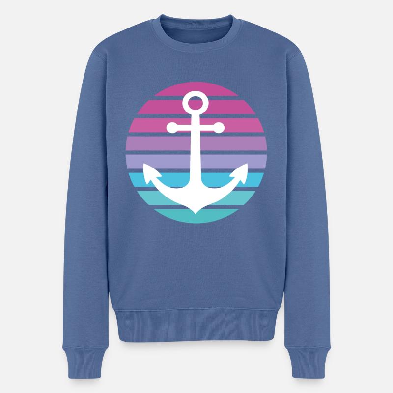 Retro Sonne Anker - Männer Premium Bio Pullover - Taubenblau