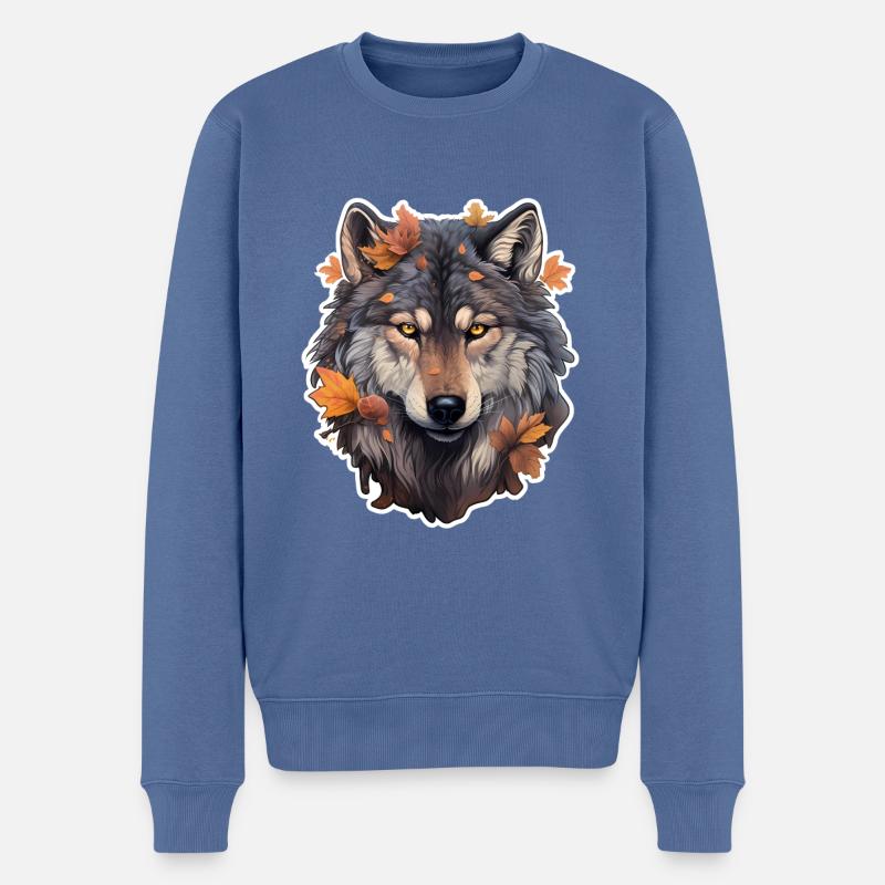 Wolf Herbst Halloween - Männer Premium Bio Pullover - Taubenblau