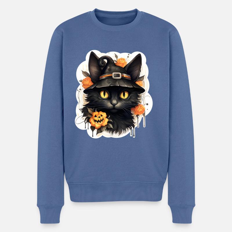 Chat noir d’Halloween - Pull Premium bio Homme - bleu pigeon