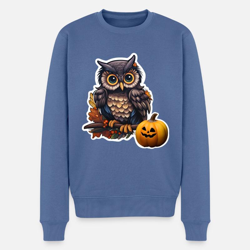 Hibou Halloween - Pull Premium bio Homme - bleu pigeon
