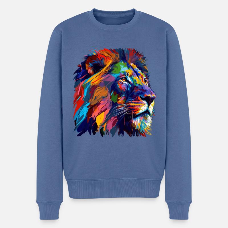 Löwenkopf Ölgemälde Geschenk - Männer Premium Bio Pullover - Taubenblau