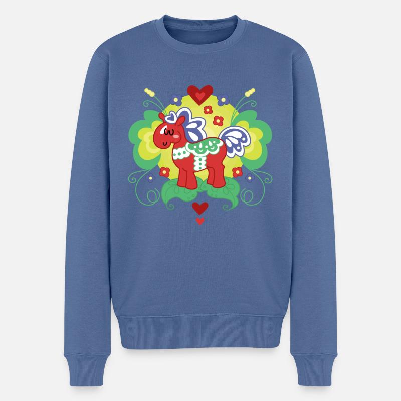 rouge Cheval de Dala - Pull Premium bio Homme - bleu pigeon