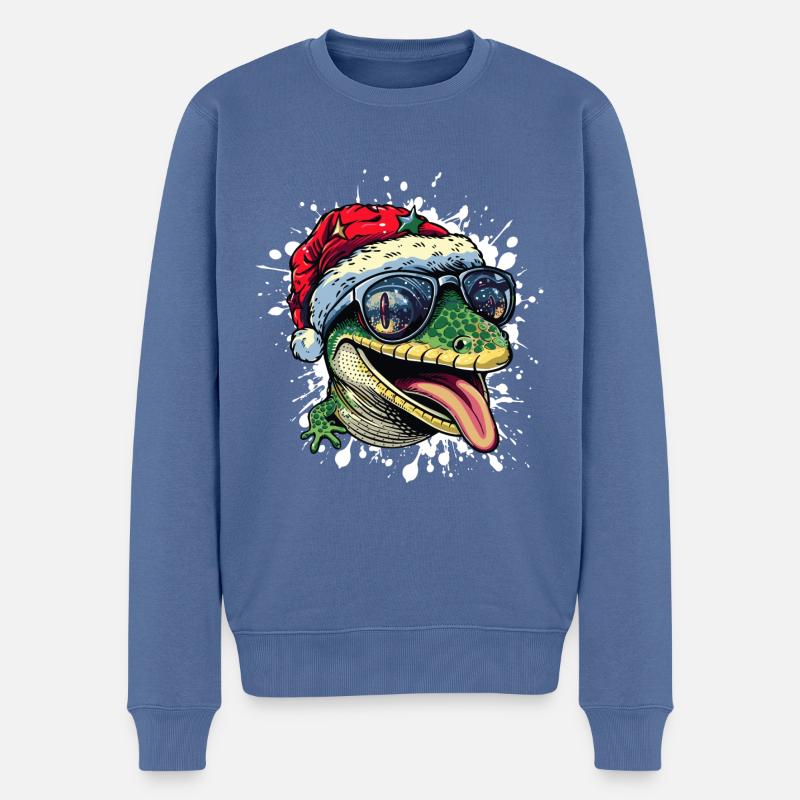 Lézard Noël Drôle - Pull Premium bio Homme - bleu pigeon