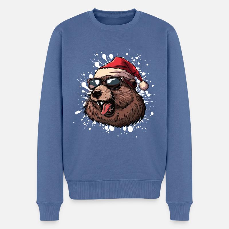 Castor Noël Drôle - Pull Premium bio Homme - bleu pigeon