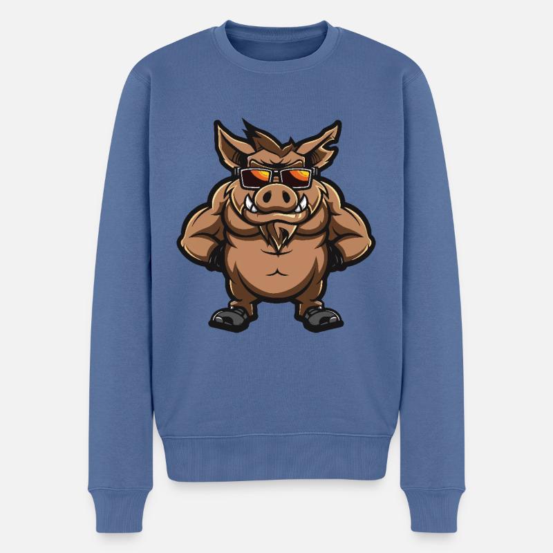 Sanglier Cochon Bande Dessinée Cool - Pull Premium bio Homme - bleu pigeon