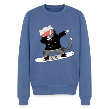 Snowboard Katze - Männer Premium Bio Pullover - Taubenblau - Vorne - Nico (187cm)