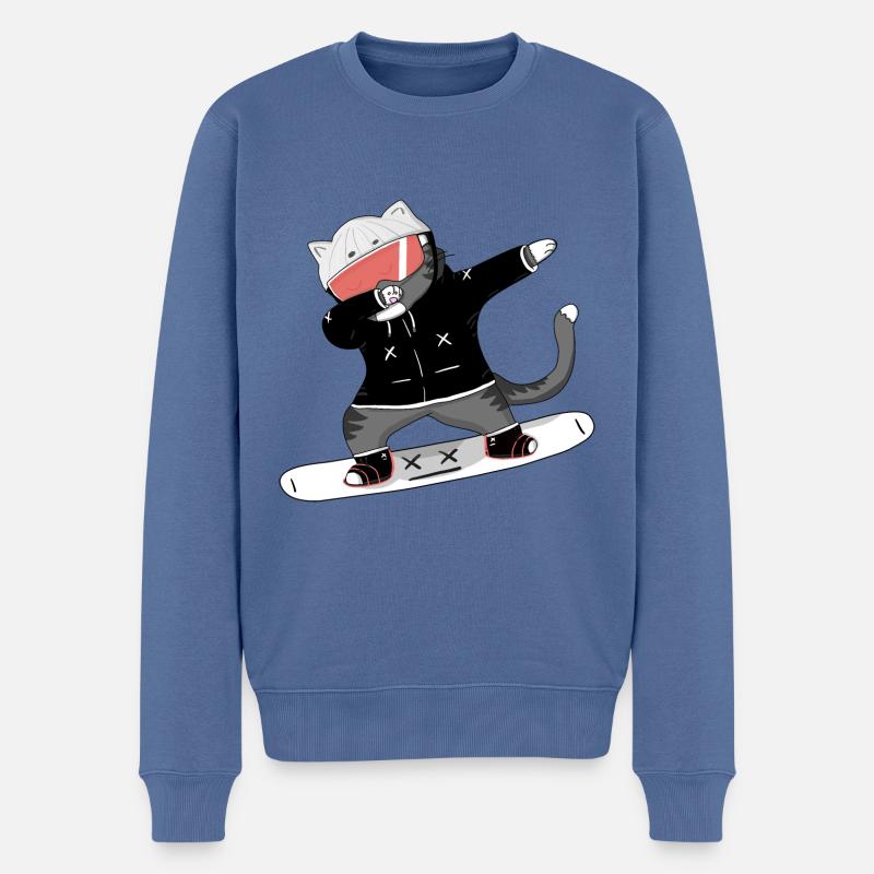 Snowboard Katze - Männer Premium Bio Pullover - Taubenblau