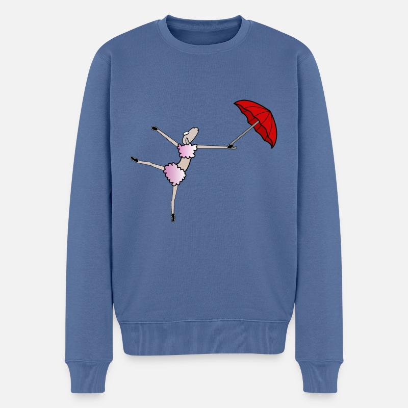 Tänzerin Comic Schaf mit Regenschirm - Männer Premium Bio Pullover - Taubenblau