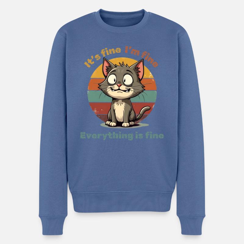 Chat - Ça va - Je vais bien - Tout va bien - Pull Premium bio Homme - bleu pigeon
