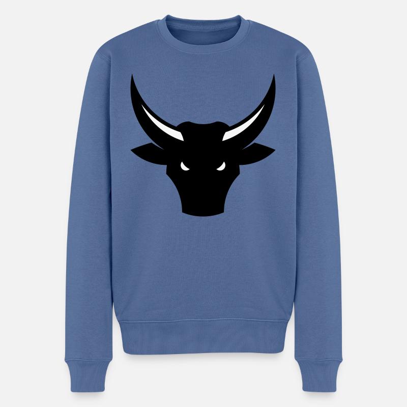 Stier / Bulle / Ochse / Stierkopf (2C) - Männer Premium Bio Pullover - Taubenblau