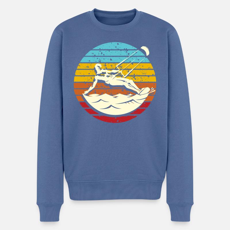 Kitefigur Kitesurfen Kiting - Männer Premium Bio Pullover - Taubenblau