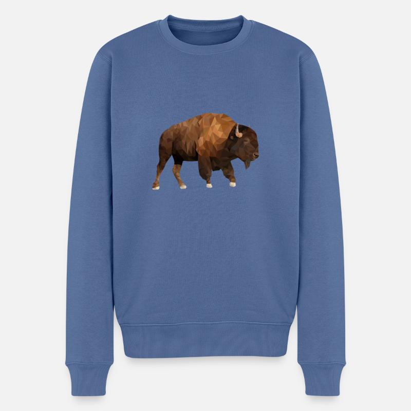 Bison - LowPoly - Männer Premium Bio Pullover - Taubenblau