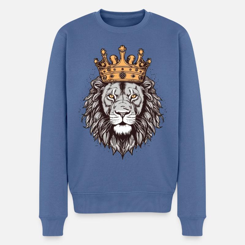 Löwe mit Krone - Männer Premium Bio Pullover - Taubenblau