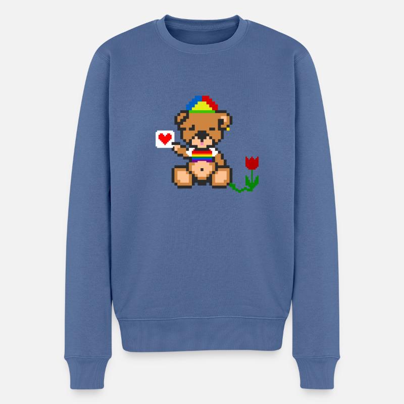 Pixel-Bären-Stolz - Männer Premium Bio Pullover - Taubenblau