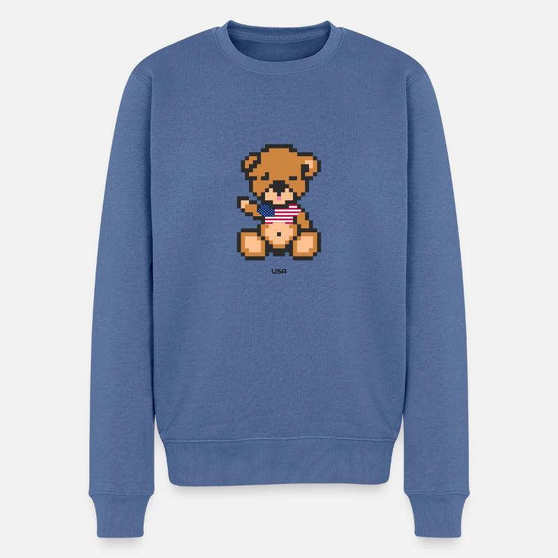 Pixel Bär USA - Männer Premium Bio Pullover - Taubenblau
