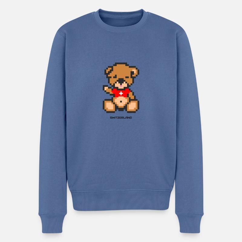 Pixel Bär Schweiz - Männer Premium Bio Pullover - Taubenblau