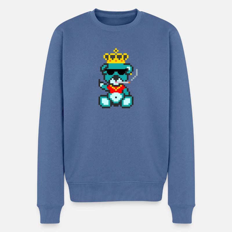 Pixel Bear King - Pull Premium bio Homme - bleu pigeon